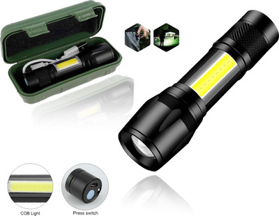 CICASTO Mini Torch with Adjustable Brightness and USB Charging 3 hrs Torch Emergency Light(Black)