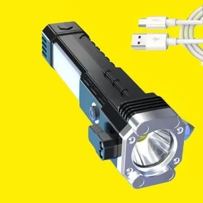 Sebon LED Flashlight with Magnets, hammer with 4 in 1 option - M8 Torch(Black, 15 cm, Rechargeable)