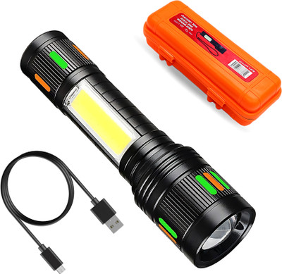 Regals Choice Rechargeable Flashlight with Dual Lighting System 3 hrs Torch Emergency Light(Black)