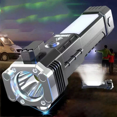 KAVYARA ™High Brightness Multifunctional LED GLASS BREAKING HAMMER + Side COB 8 hrs Torch Emergency Light(Black)