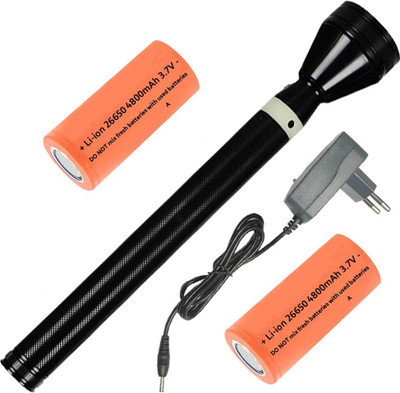 QTX 1200 Meter Long Beam 3 Mode High, Low, SOS Waterproof LED 4800mAh Battery Chargeable Outdoor Lamp Metal Body 18W Flashlight Torch Emergency Light Torch Invigilator Series Torchlight Torch(Black, 26.5 cm, Rechargeable)