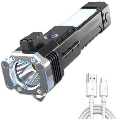 DEGNO Led torch light with power bank belt cutter long range battery rechargeable Torch(Black, 7 cm, Rechargeable)
