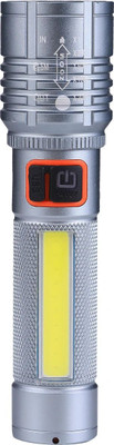 MZ 035C (ZOOMABLE LED METAL )5 Modes Flashlight, Super Bright Cree with COB Torch(Silver, 13.5 cm, Rechargeable)