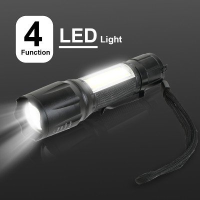 Care 4 4 MODES ZOOM HIGH/LOW/STORBE AND SIDE COB LIGHT METAL BODY WITH CLIP Torch(Black, 12.5 cm, Rechargeable)