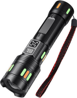 Ascentech Rechargeable LED Metal Torch Super Bright LED Light Torch(Black, 18 cm, Rechargeable)