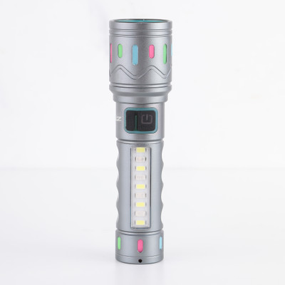MZ M036C (ZOOMABLE METAL LED TORCH)5 Modes Flashlight, Super Bright 80W LED Light Torch(Silver, 14 cm, Rechargeable)