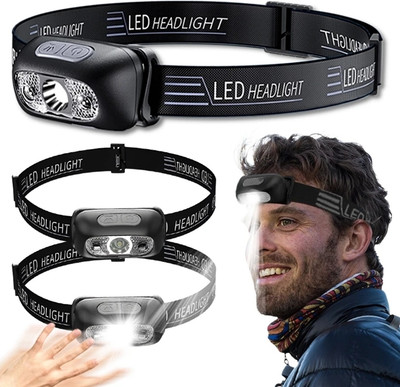 GLOWISH MINI USB RECHARGEABLE POWERFUL SENSOR LED HEADLIGHT FOR CAMPING,WORKERS Torch(Black, 6 cm, Rechargeable)