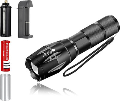 CICASTO Brightest XML T6 Tactical Flashlight LED Zoom Torch Light 5 hrs Torch Emergency Light(Black)