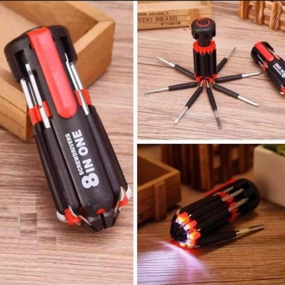 Jackcleen 8In1Multi-function electric battery Portable Screwdriver with 6 LED Screw Driver Torch(Red, 5 cm)