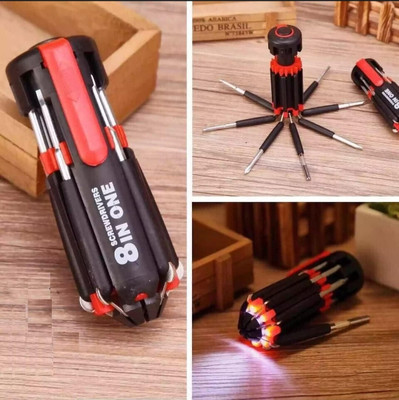 Jackcleen 8In1Multi-function electric battery Portable Screwdriver with 6 LED Screw Driver Torch(Red, 5 cm)