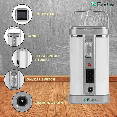 TECHGEAR ™ Lantern Solar 4Tubes Degree Rechargeable Emergency Light Lantern Solar Torch(Silver, 15 cm, Rechargeable)