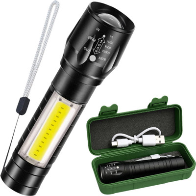 SOFRONICS Mini Portable Torch LED Flashlight with Zoom COB for Camping, Hiking, Emergency Torch(Black, 11 cm, Rechargeable)