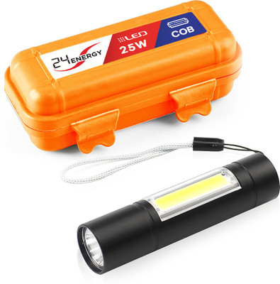 24 ENERGY Zoomable LED Metal| SOS Function, 25W Laser COB Torch(Black, 9 cm, Rechargeable)