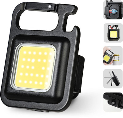 Small Sun LED Battery Operated Keychain Flashlight with Folding Bracket Bottle Opener Torch(Black, 5 cm, Rechargeable)