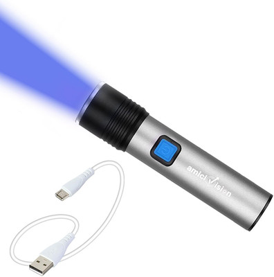 amiciVision 365nm UV Flashlight - Rechargeable Ultraviolet Black Light with 4-Modes Torch(Grey, 11 cm, Rechargeable)