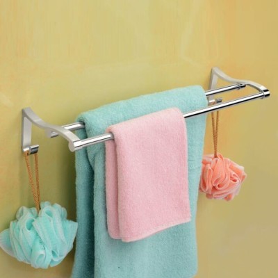 GLOXY Premium Bathroom Accessories Towel rack Abs Stainless Steel and Folding Towel Rack/Towel Hanger/Towel Stand/Holder/Bathroom Accessories Silver Towel Holder(Stainless Steel)