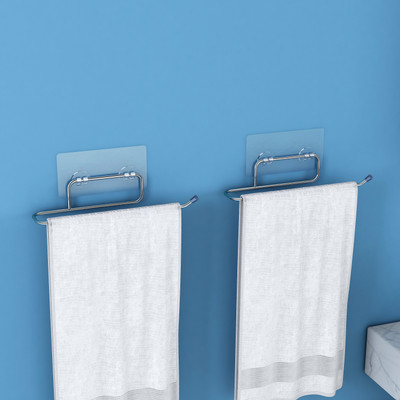 Plantex Self Adhesive Towel Holder/Napkin Hanger/Towel Ring for Bathroom- Pack of 2 Silver, Chrome Towel Holder(Stainless Steel)