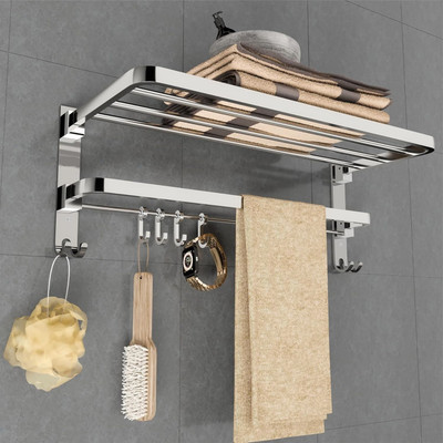 GLOXY by GLOXY 24 Inches Folding Rack for Bathroom Stand Hanger Silver Towel Holder(Steel, Stainless Steel)