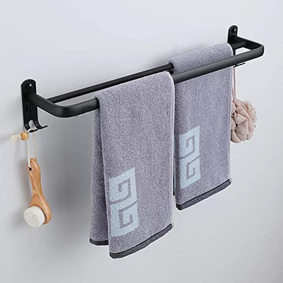 FORSQUARE HARDWARE PRODUCTS Towel Hanger with Hooks/Towel Holder/Bathroom Accessories - 24 Inch BLACK Towel Holder(Stainless Steel)