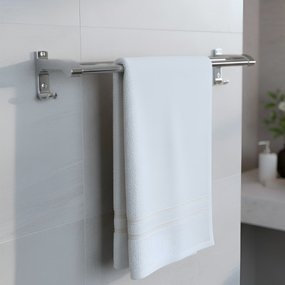 iBELL IBL 27-SH Double Towel Rod with Hooks, Wall Mounted Chrome Finish Double Bar Silver Towel Holder(Stainless Steel)
