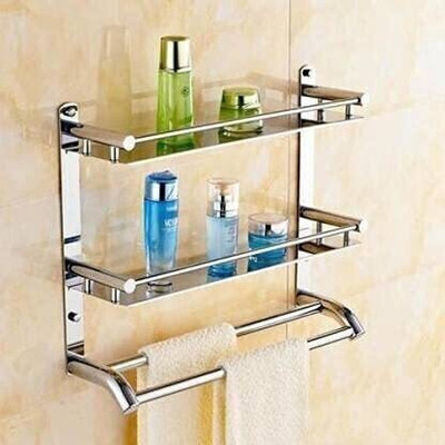 VANSI by VANSI Stainless Steel Multi-use Rack / Bathroom Shelf / Kitchen Shelf / Bathroom Stand / Bathroom Rod / Bathroom Accessories Stainless Steel Wall Shelf (Number of Shelves - 2, Silver) Silver Towel Holder Silver Towel Holder(Stainless Steel)