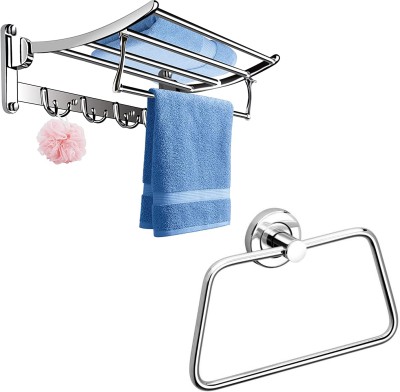 FORTUNE Stainless Steel Folding Towel Rack 18 inch with Apple Ring with Glossy Finish Silver Towel Holder(Stainless Steel)