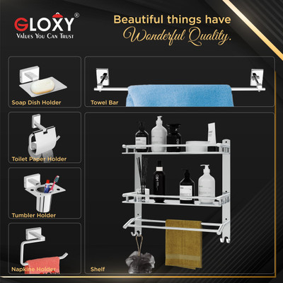 GLOXY by GLOXY SS304 6pcs Bathroom Set-Napkin Ring/Towel Rod/Soap/Toilet Paper/Tumbler Holder Silver Towel Holder(Stainless Steel)