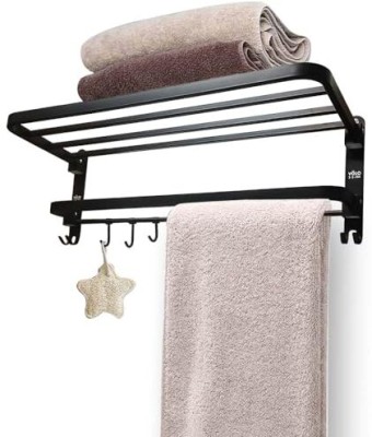 Volo Wall-Mounted SS Folding rack for Towels, Napkins, and Beauty Products (Black) Black Towel Holder(Brass)