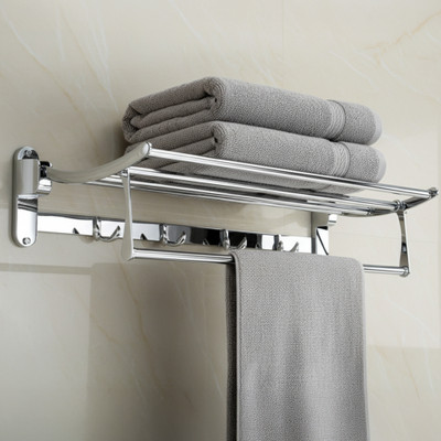 iBELL IBL 93-SS Chrome Finish 90° Foldable Space-Saving Towel Rack for Bathroom Silver Towel Holder(Stainless Steel)