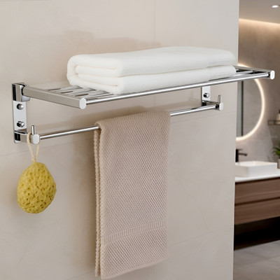 iBELL IBL 10-01 Bathroom Towel Rack, Foldable Towel Stand & Hanger for Space Chrome Towel Holder(Stainless Steel)