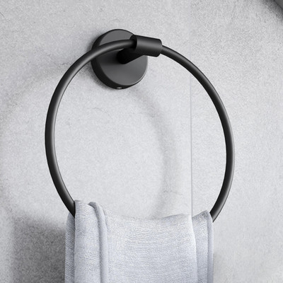 Plantex Round Napkin Ring/Towel Ring for Bathroom/Towel Stand for Bathroom Accessories Black Towel Holder(Stainless Steel)