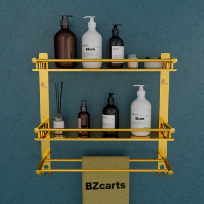 Bzcarts by Bzcarts 1 Piece Gold Triple Layer Towel Shelf , Multipurpose use rack adhesive bathroom corner shelf organizer Towel Holder(Stainless Steel)