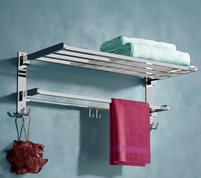 GLOXY by GLOXY Folding Rack for Bathroom/Towel Stand/Hanger/Bathroom Accessories Silver Towel Holder(Stainless Steel)