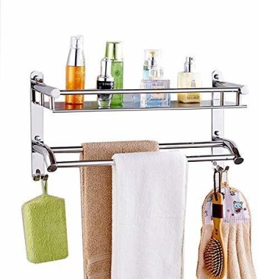 HANDY 1 Layer Shower Shelves with Towel Bar 16 X 5 X 9inch Silver Towel Holder(Stainless Steel)