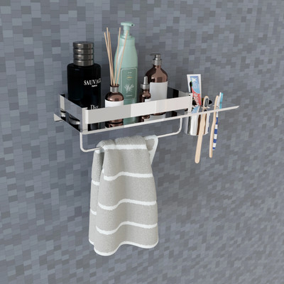 Nexanest by Nexanest StainlessSteel 3in1 Multipurpose Bathroom Shelf/Rack/Towel Hanger/Tumbler Holder silver Towel Holder(Stainless Steel)