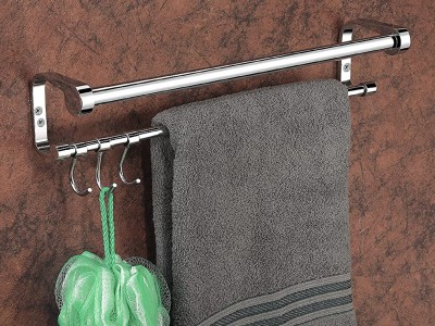 iSTAR C Shape Double Rod Towel Rod Silver Towel Holder 24 inch Longer 2 Bar Towel Rod (Stainless Steel) (Pack of 1) steel Towel Holder(Stainless Steel)