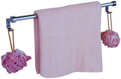 GLOXY Wall Mounted 24 Inch Towel Rod with 2 Hook to Hang Loofah/Towel Rod for Bathroom Silver Towel Holder(Stainless Steel)