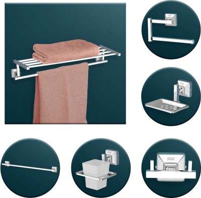 Impulse by Plantex Stainless Steel 304 Grade Towel Rack with Squaro Bathroom Accessories Set 5pcs Silver Towel Holder(Stainless Steel)