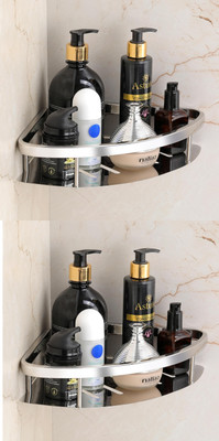 MAYUR ÖCICH BIG CORNER BATHROOM RACK SHELF STEEL(HEAVY) 02 PCS [BATHROOM KITCHEN ACCESORY] Silver Towel Holder(Steel)