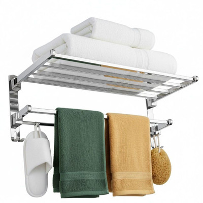 FORCE by FORCE Stainless Steel Folding Towel Rack (24 Inch) for Bathroom/Towel Holder/Towel Bar Silver Towel Holder(Stainless Steel)