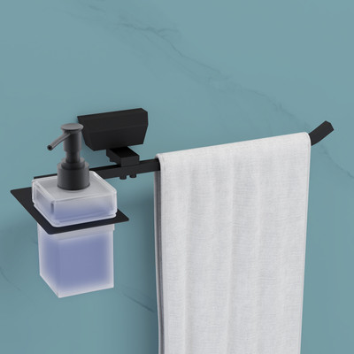 Impulse by Plantex Titan Liquid Soap Dispenser with Napkin Ring for Bathroom Accessories -Pack of 1 Black Towel Holder(Brass, Stainless Steel, Glass)