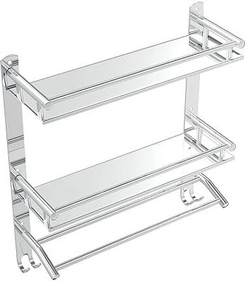 QUXOZO by QUXOZO 3 in 1 bathroom self Multipurpose Stainless Steel Shelf with Towel Rod Wall Mount 3 layer Towel Holder(Stainless Steel)