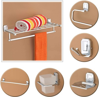 Plantex Stainless Steel 304 Grade Towel Rack with Cute Bathroom Accessories Set 5 pieces Silver Towel Holder(Stainless Steel)