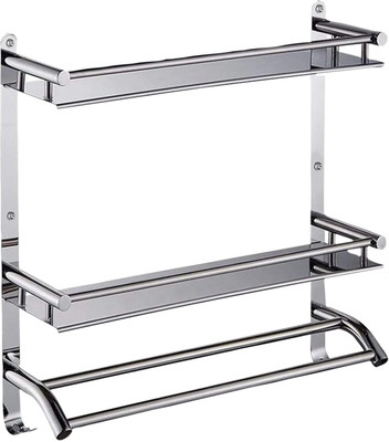Zureni Towel Holder with 2-Tier Rack Multipurpose Napkin Hanger Wall Mount for Home Chrome Towel Holder(Stainless Steel)
