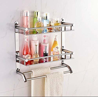 Capital Multi use Rack Stainless Steel Bathroom Shelf/Kitchen Shelf/Bathroom Accessories Stainless Steel Wall Shelf(Number of Shelves - 2, Silver)