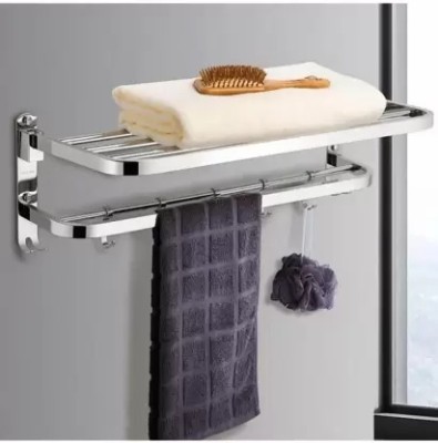 Well Set Premium Look Stainless Steel Dual Folding Towel Rack for Bathroom/Towel Stand SILVER Towel Holder(Stainless Steel)