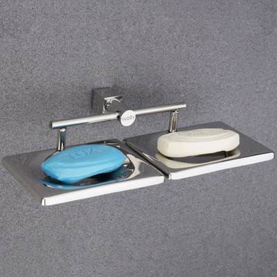 GLOXY Wall Mounted Double Soap Holder | Rust-Free Square Shape Soap Dish for Bathroom 10 inch 2 Bar Towel Rod(Stainless Steel Pack of 1)
