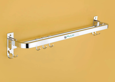 Pillu Stainless Steel 304 Grade Foldable Towel Hanger for Bathroom 24 inch 2 Bar Towel Rod(Stainless Steel Pack of 1)