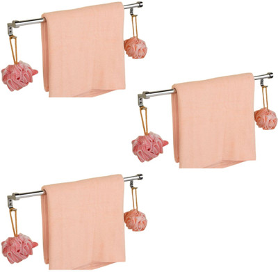 GLOXY Wall Mount Towel Rod with 2 Hook Hang Loofah/Towel Bar/Towel Hanger for Bathroom 24 inch 1 Bar Towel Rod(Stainless Steel Pack of 3)