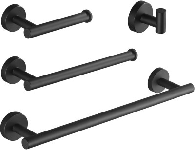 LUXIUR Towel Hanger for Bathroom and Kitchen, Wall Mount 4 Piece Set, Matte Black 24 inch 3 Bar Towel Rod(Stainless Steel Pack of 1)